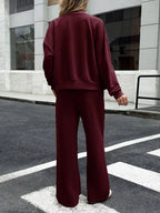 Sarah Express Women's Zip Up Drop Shoulder Top and Pants Set