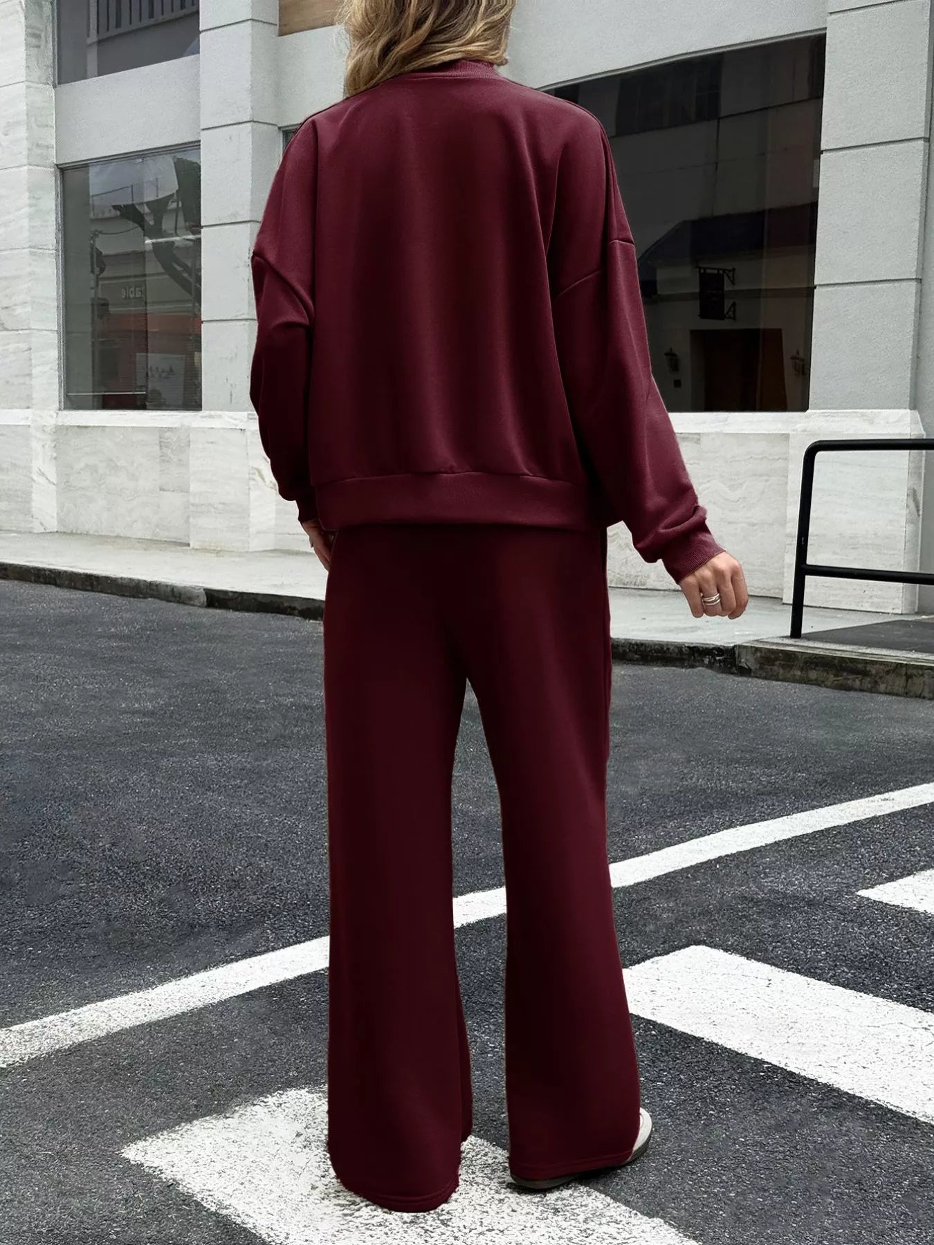 Sarah Express Women's Zip Up Drop Shoulder Top and Pants Set