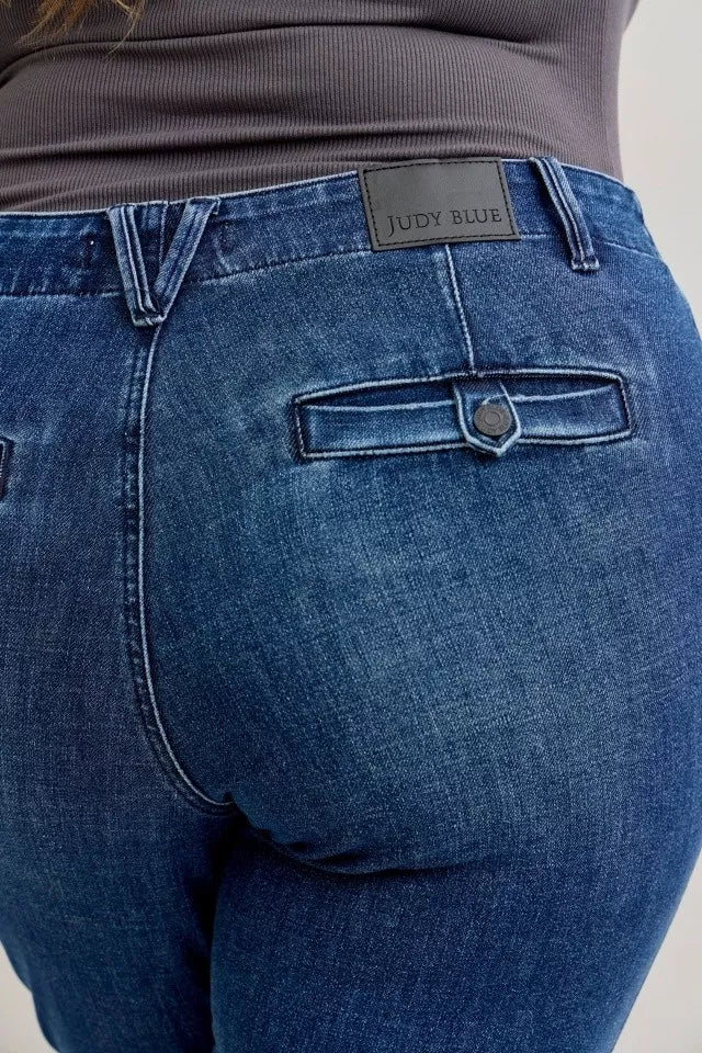 Sarah Express Women’s Plus Size Mid Rise Bootcut Jeans with Welt Pockets
