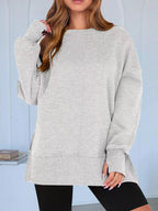 Sarah Express Women's Side Slit Round Neck Long Sleeve Sweatshirt