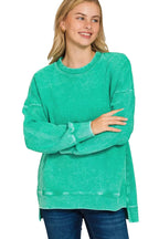 Sarah Express Women’s Plus Size Acid Wash Ribbed Sweatshirt with Hi-Low Hem