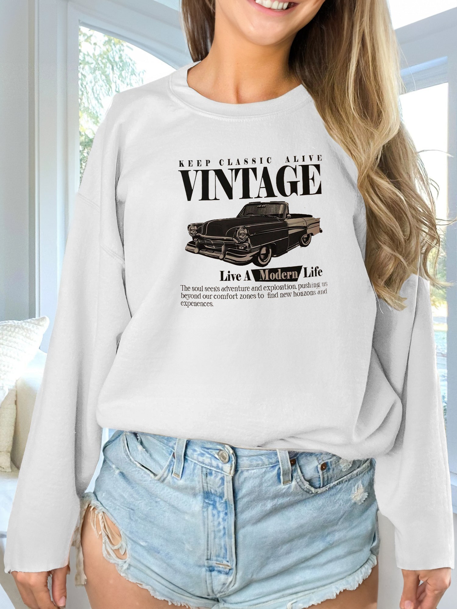 Sarah Express Women's Long Sleeve Hoodie Sweatshirt - Casual Pullover Top for Fall Winter - Grey Khaki White