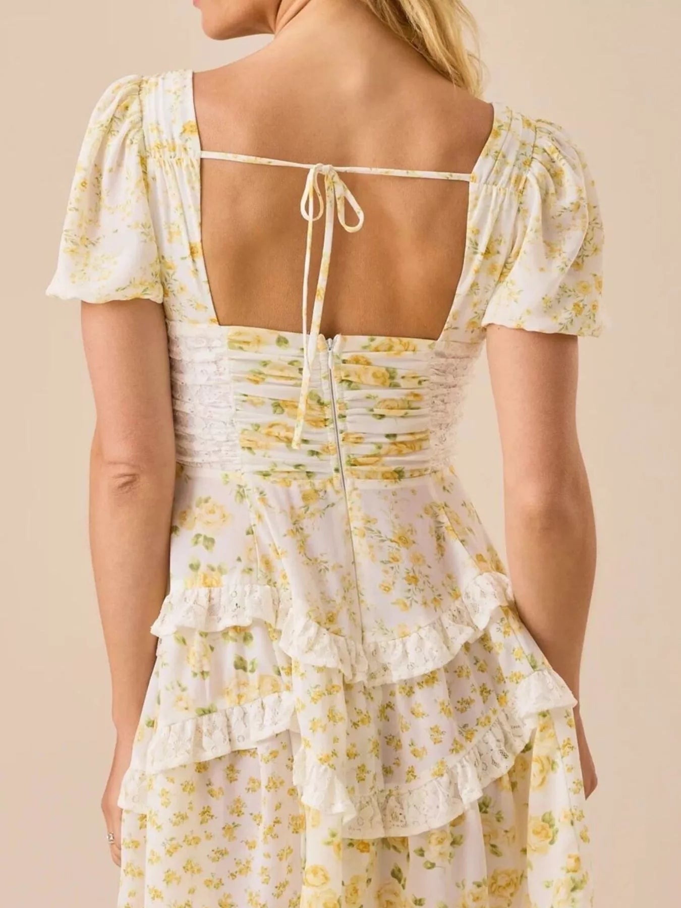 Sarah Express Women's Floral Puff Sleeve Tiered Mini Dress