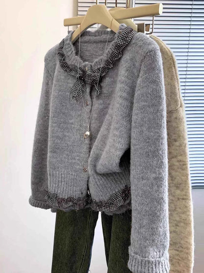 Sarah Express Women's Ruffle Trim Button Up Cardigan - Cozy Knit Sweater Gray One Size