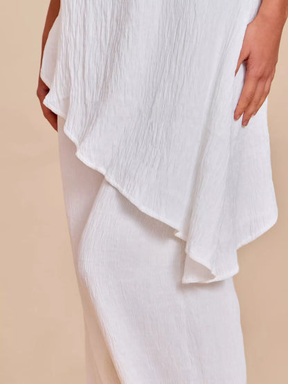 Sarah Express Women's Asymmetrical Hem Tube Top and Pants Set Plus Size