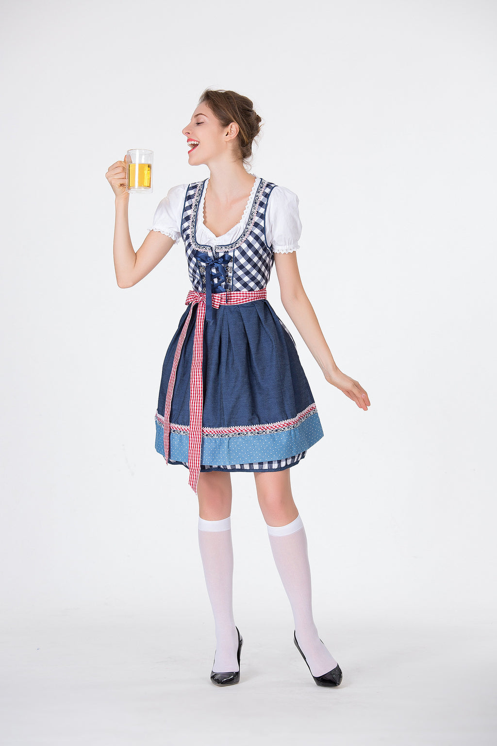 Sarah Express Women's Bavarian Dirndl Beer Dress 3-Piece Oktoberfest Costume with Top Skirt Apron