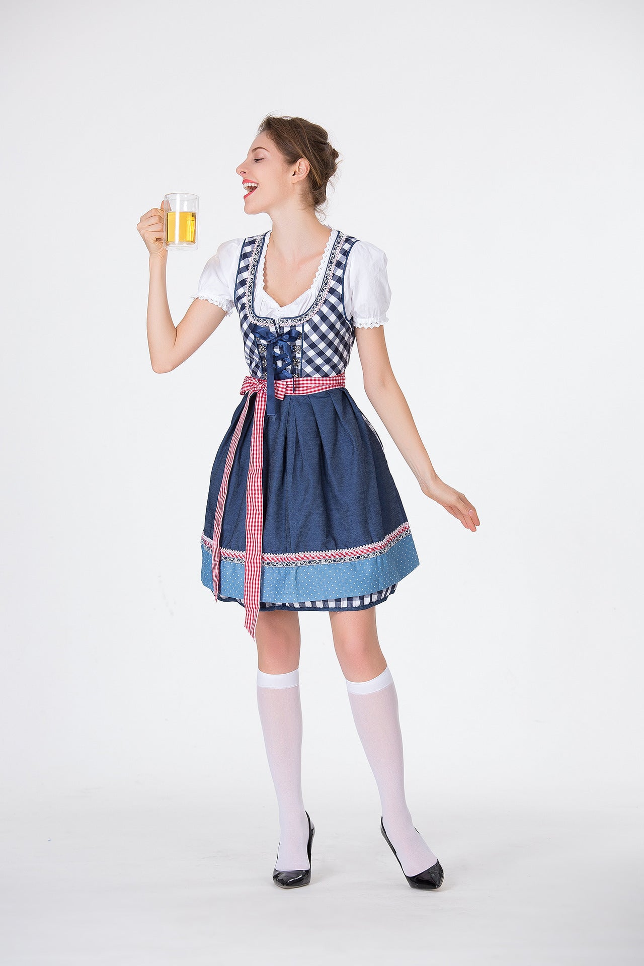 Sarah Express Women's Bavarian Dirndl Beer Dress 3-Piece Oktoberfest Costume with Top Skirt Apron