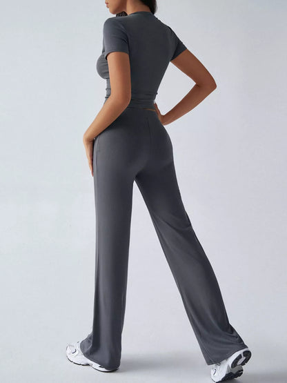 Sarah Express Women's Mock Neck Short Sleeve Top and Pants Set