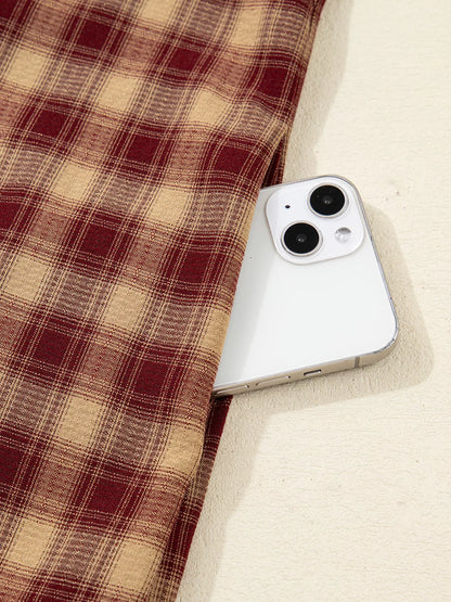 Sarah Express Women's Plaid Print Ruffled Mini Shirt Dress - Long Sleeve Button Front Patchwork Hem