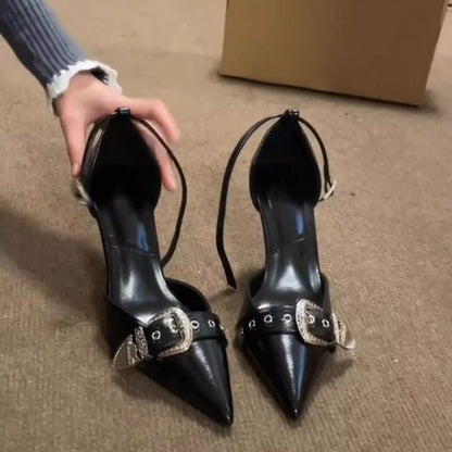 Sarah Express Black Pointed-Toe Stiletto Heels - Hollow-Out Design Women's Pumps Black