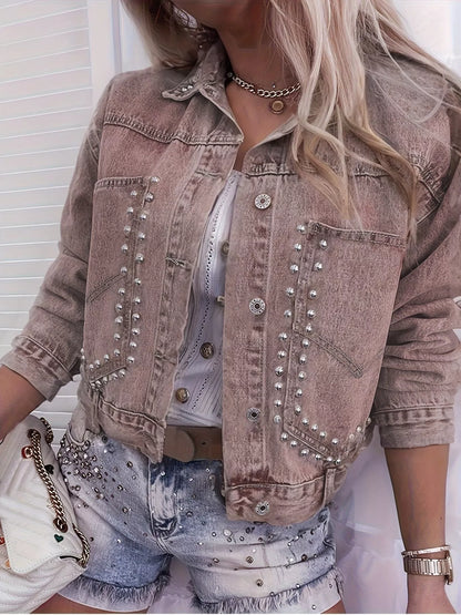 Sarah Express Women's Studded Button Up Denim Jacket