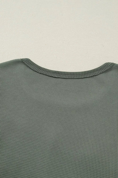 Sarah Express Women's Waffle Ribbed Lace Detail Long Sleeve Top