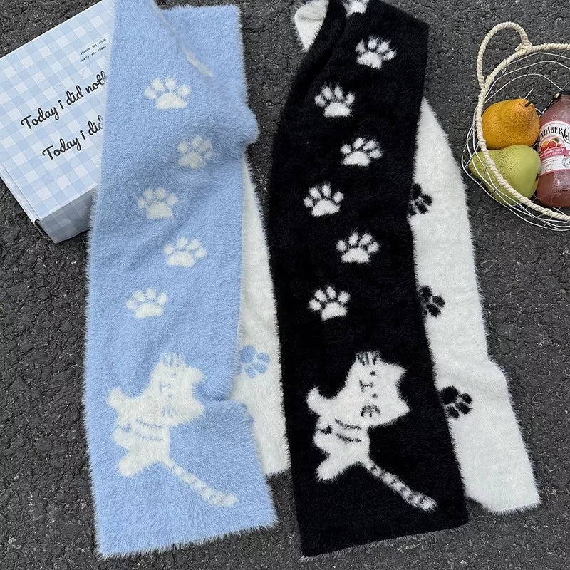 Sarah Express Women's Cute Cat Paw Print Plush Scarf