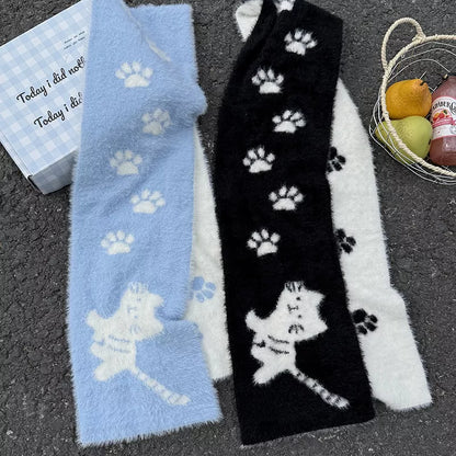 Sarah Express Women's Cute Cat Paw Print Plush Scarf