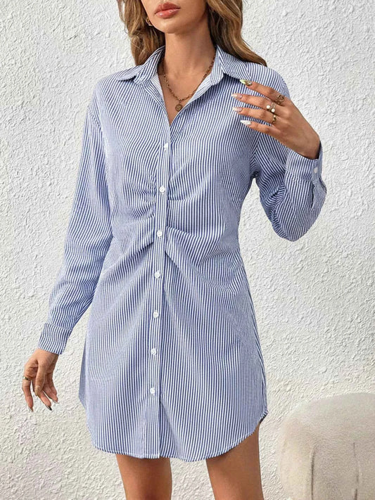 Sarah Express Women's Striped Button-Up Shirt Dress - Long Sleeve Casual Midi Dress
