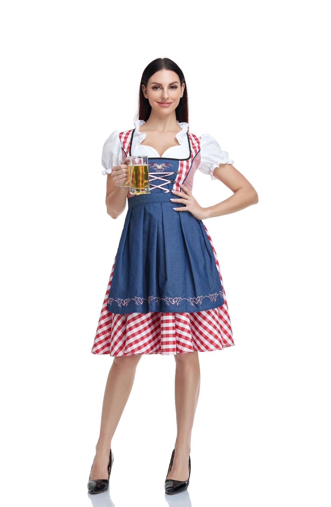 Sarah Express Women's Oktoberfest Dirndl Costume Bavarian Dress with Apron and Ribbon