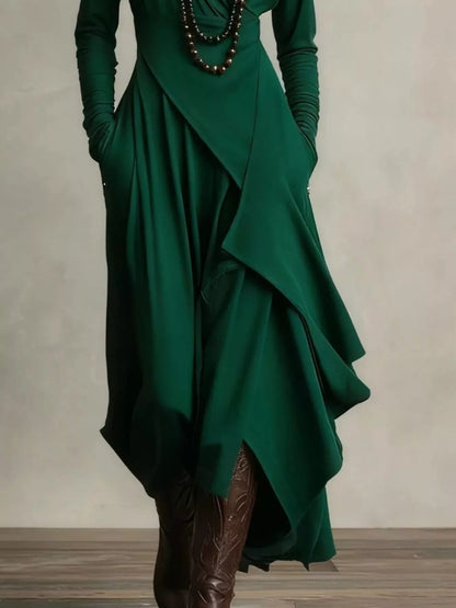 Sarah Express Women's Asymmetrical Hem Turtleneck Dress with Pockets Plus Size