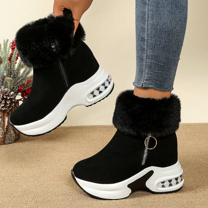 Sarah Express Women's Platform Fleece-Lined Ankle Boots | Height-Enhancing Winter Snow Boots Black