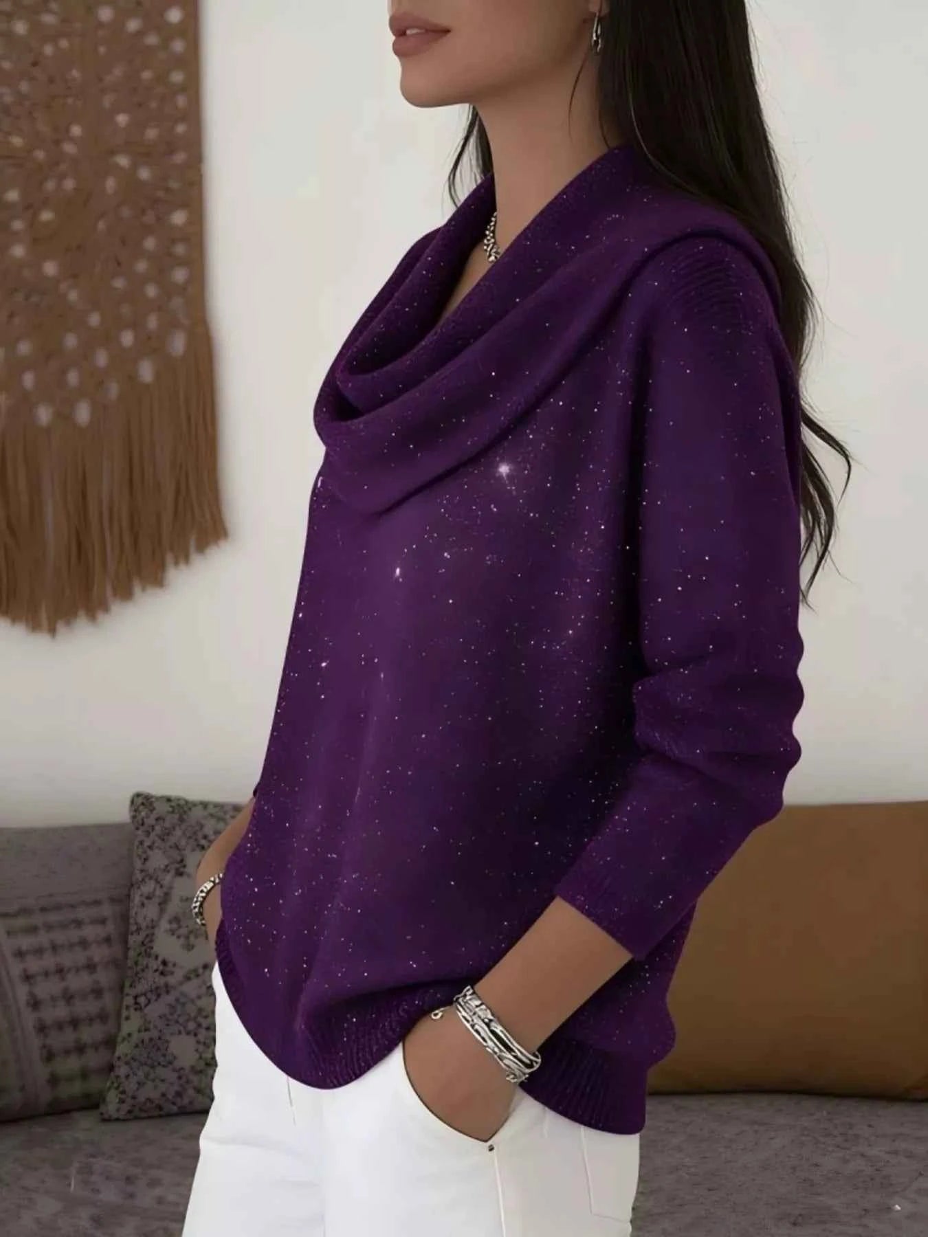 Sarah Express Women's Glitter Cowl Neck Long Sleeve Sweater Plus Size