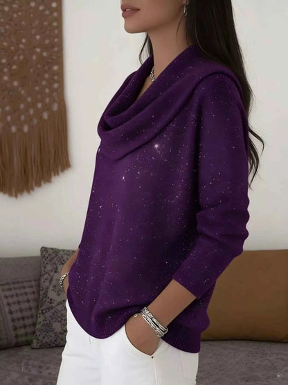 Sarah Express Women's Glitter Cowl Neck Long Sleeve Sweater Plus Size