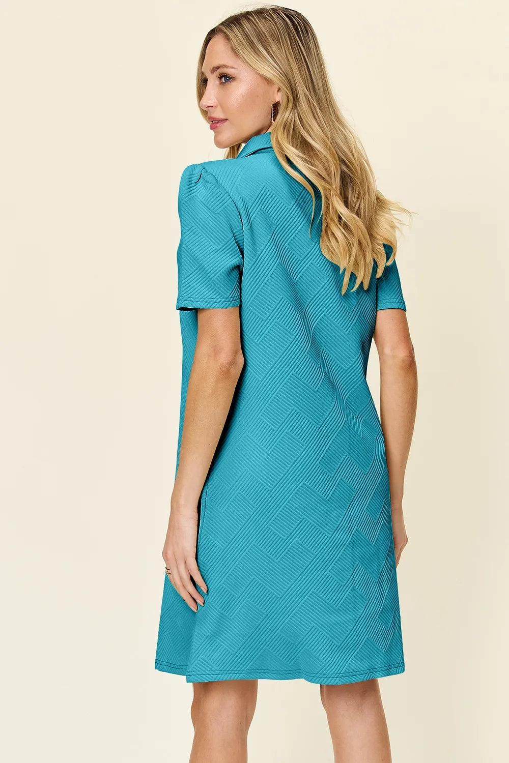 Sarah Express Women’s Plus Size Textured Collared Short Sleeve Dress

