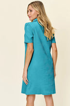 Sarah Express Women’s Plus Size Textured Collared Short Sleeve Dress
