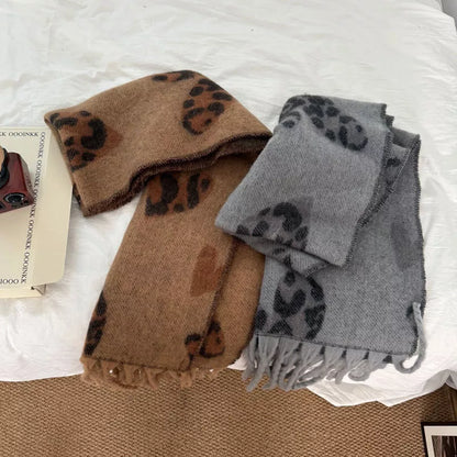 Sarah Express Leopard Heart Print Scarf - Warm Winter Scarf for Women