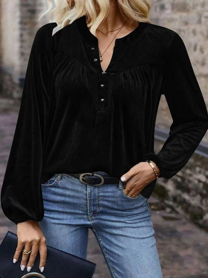 Sarah Express Women's Velvet Balloon Sleeve Blouse