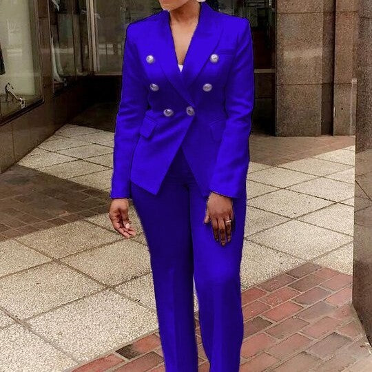 Sarah Express High Waist Two-Piece Blazer Pant Suit Button Front