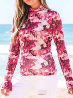 Sarah Express Women's Floral Mesh Flounce Sleeve Mock Neck Blouse