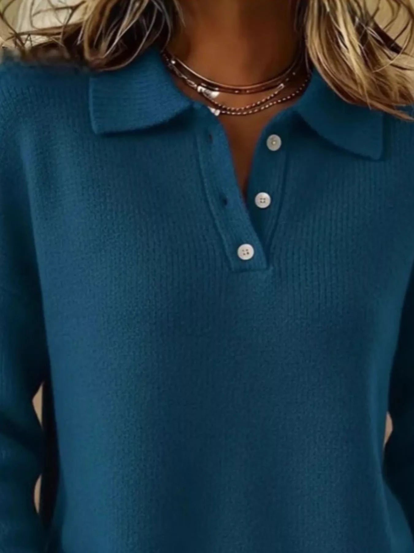 Sarah Express Women's Button Detail Drop Shoulder Sweater Plus Size