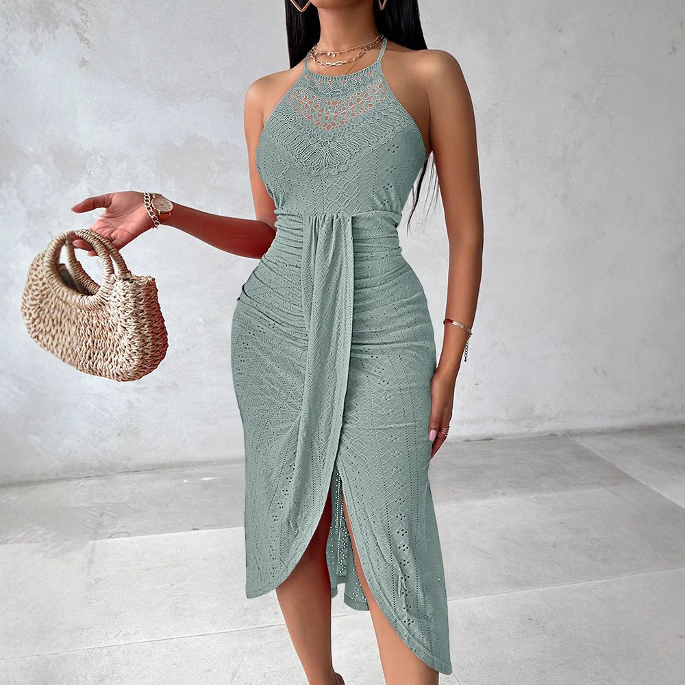 Sarah Express Asymmetric Halter Dress Sleeveless Street Style Mid Length