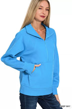Sarah Express Women's Half Zip Fleece Sweatshirt with Kangaroo Pocket