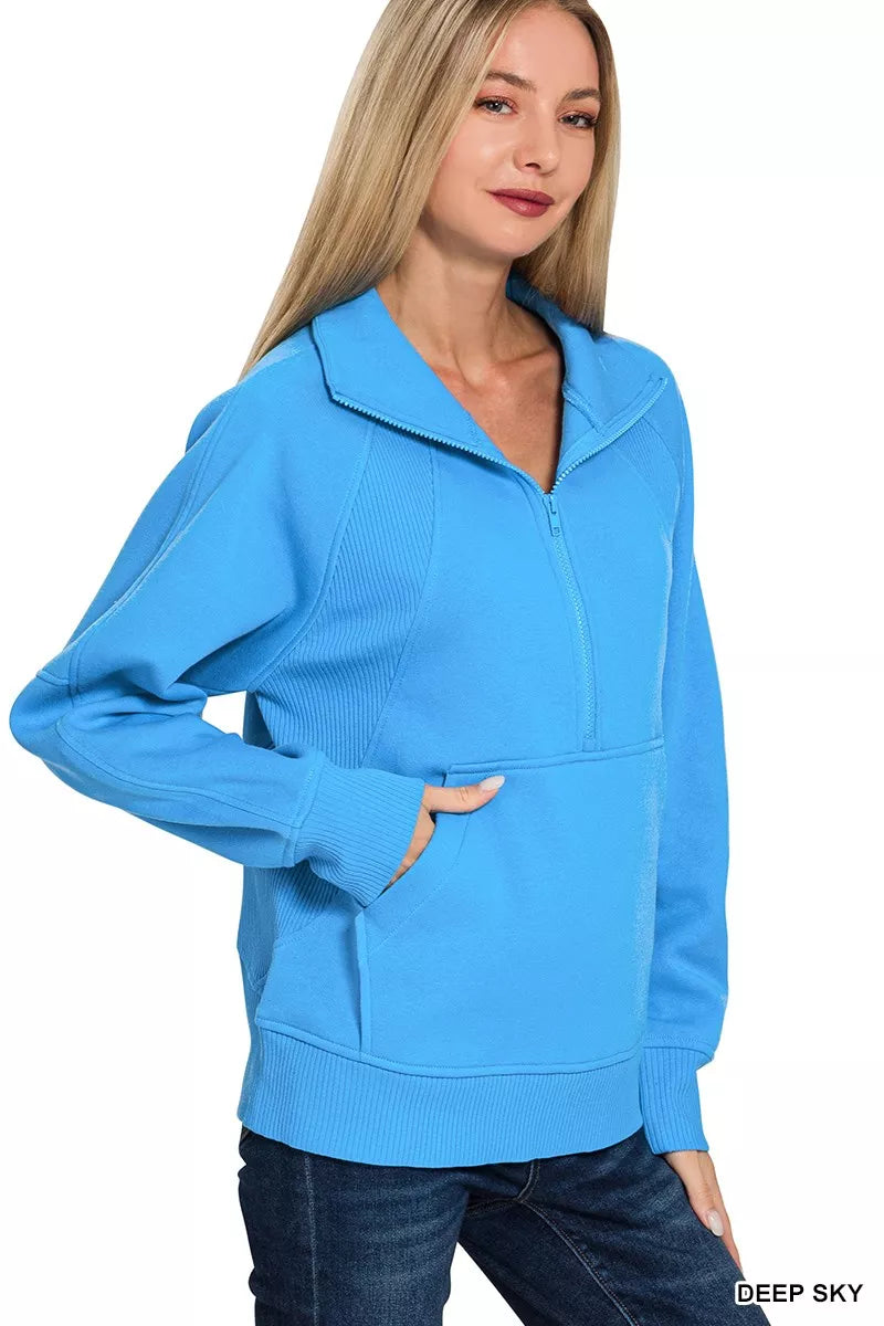 Sarah Express Women's Half Zip Fleece Sweatshirt with Kangaroo Pocket