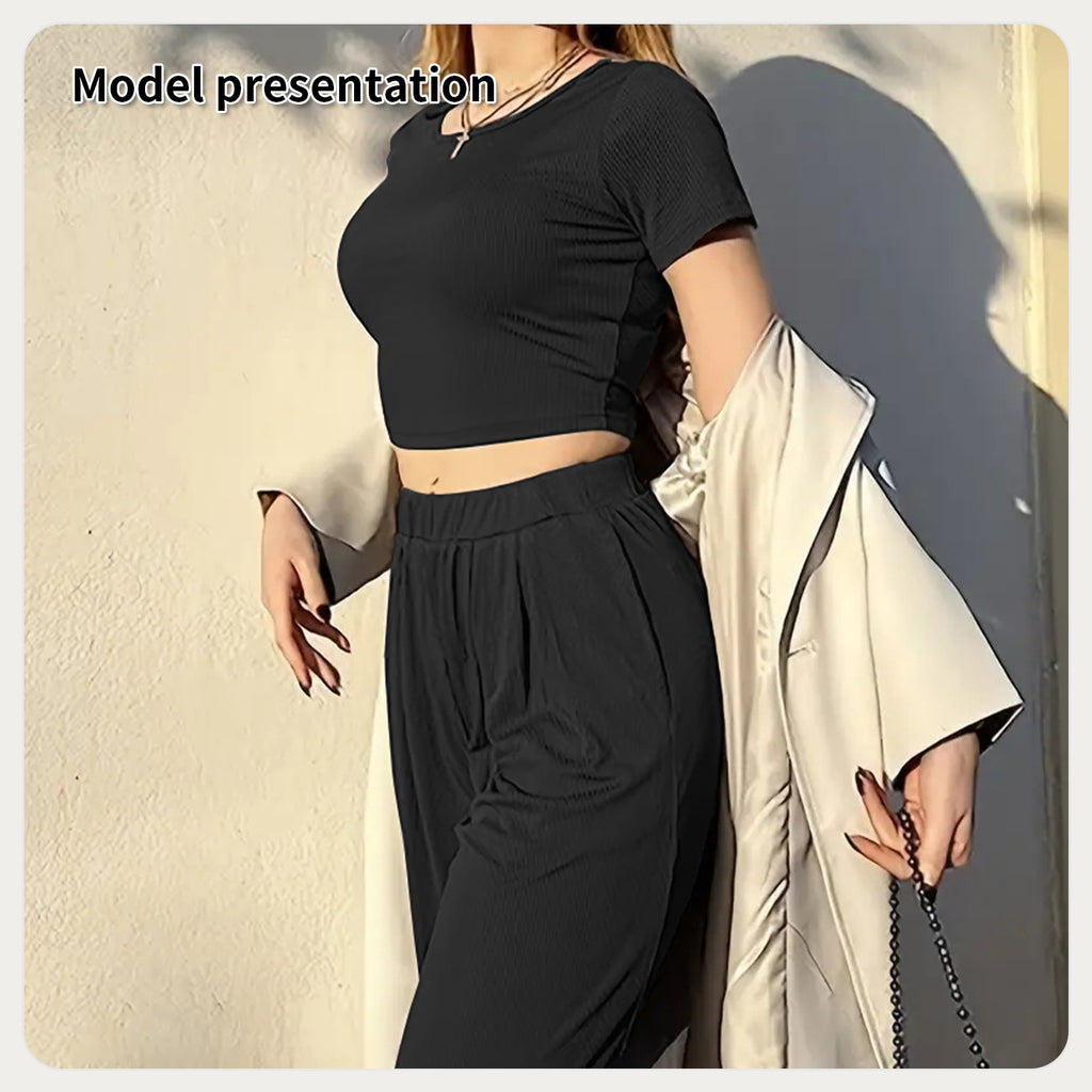 Sarah Express Women's Two Piece Suit Set Cropped Jacket and Pants