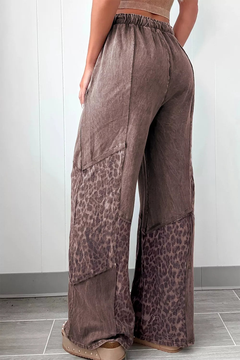 Sarah Express Women's Leopard Print Wide Leg Pants