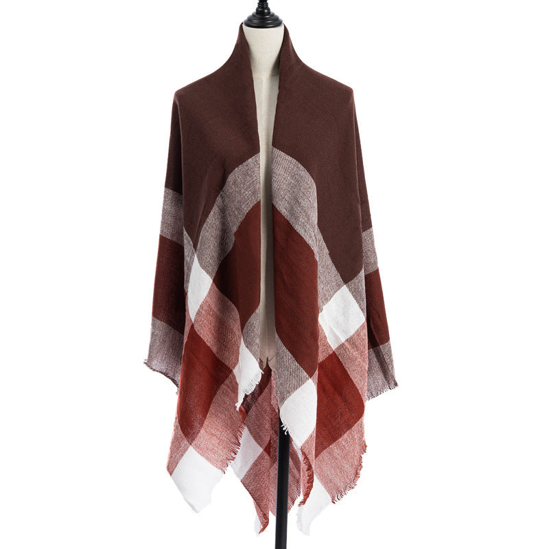 Sarah Express Women's Oversized Square Scarf Cashmere-like Double-Sided Shawl 140cm Woven Fall Winter Accessory