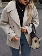 Sarah Express Women's Double-Breasted Wool Blend Casual Jacket Apricot