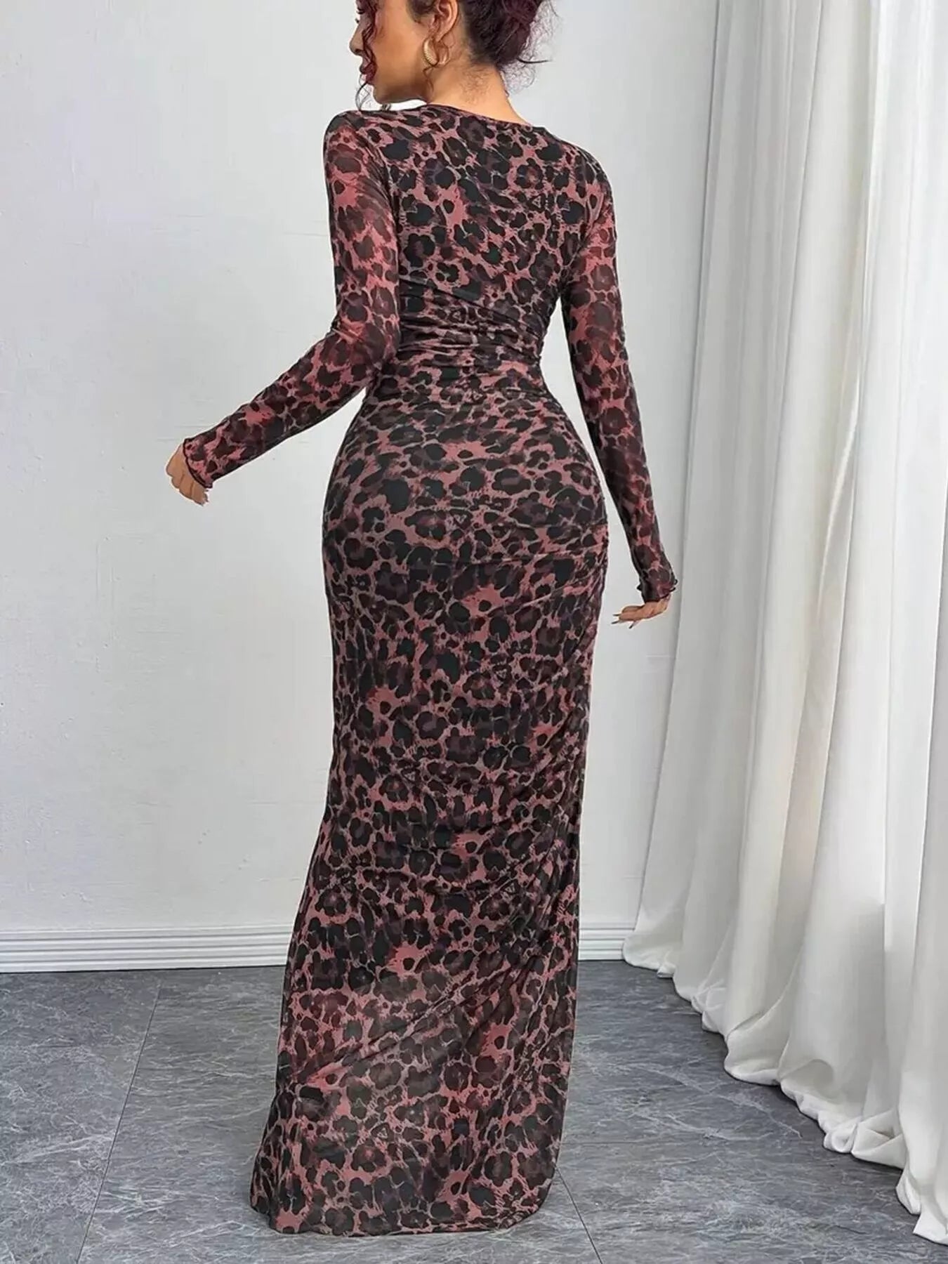 Sarah Express Women's Leopard Ruched Bodycon Maxi Dress
