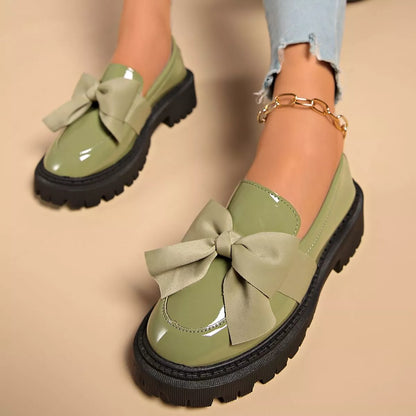 Sarah Express Women's Bow Decor Round Toe Loafers Army Green