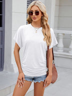 Sarah Express Women's Round Neck Short Sleeve Ruched T-Shirt