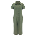 Sarah Express Short Sleeve Mid-Length Linen Jumpsuit Casual