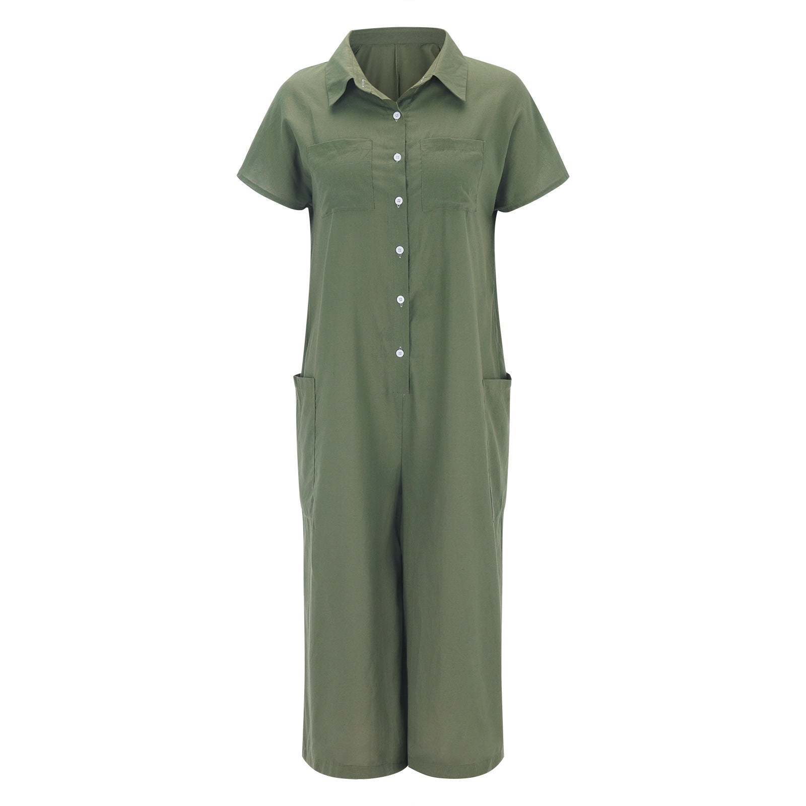 Sarah Express Short Sleeve Mid-Length Linen Jumpsuit Casual