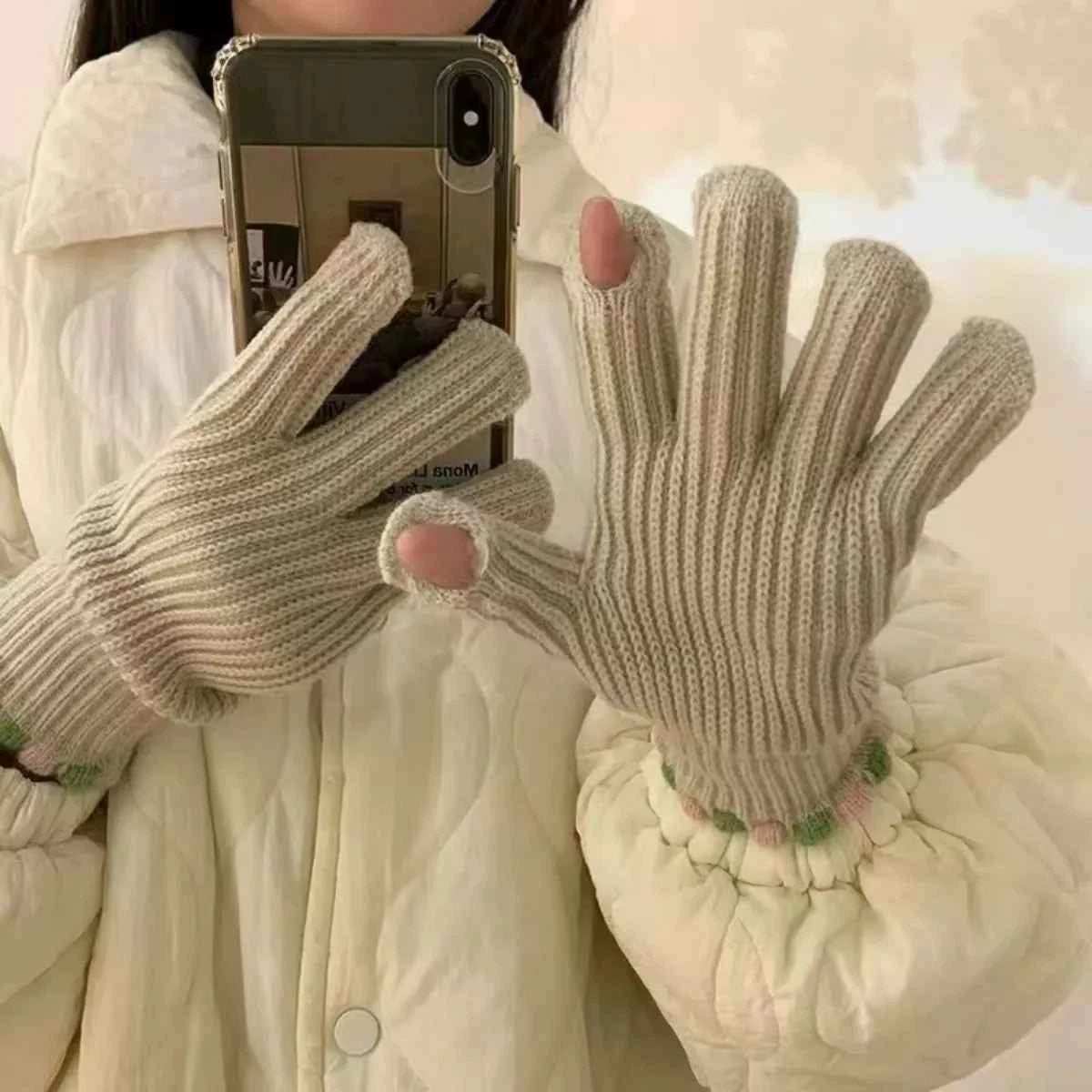 Sarah Express Women's Lightweight Knitted Gloves - Soft Winter Warm Gloves Cream ONESIZE