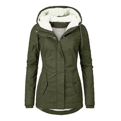 Sarah Express Women's Winter Hooded Fleece Jacket - Warm Buckle Zip-Up Coat with Pockets Army Green
