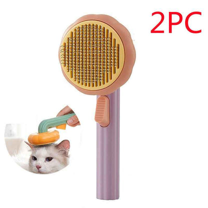 Sarah Express Self-Cleaning Pet Grooming Brush for Cats & Dogs - 232 Steel Needles Massage Comb Purple Orange 2PC