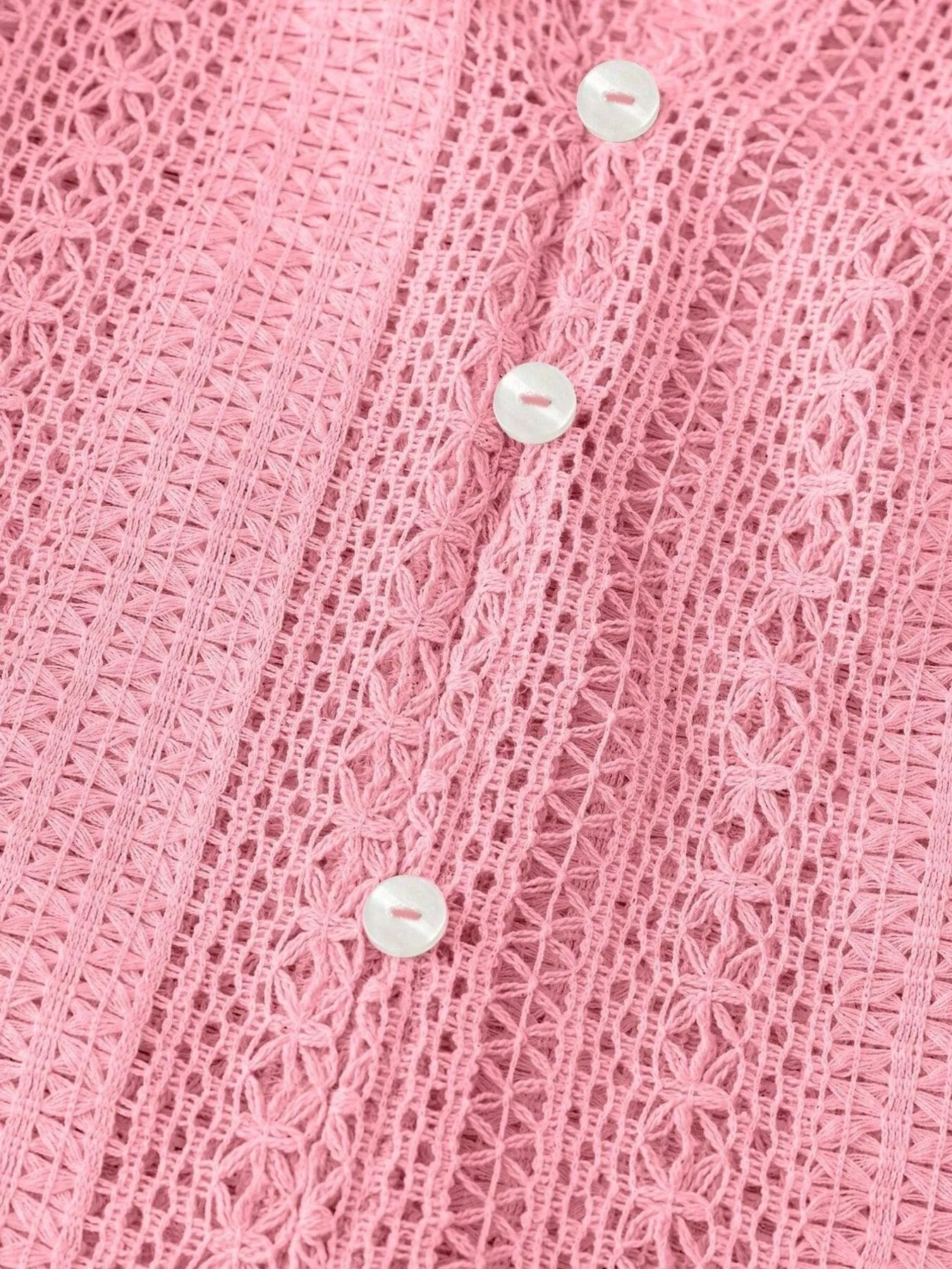 Sarah Express Women's Crochet Notched Button-Front Shirt