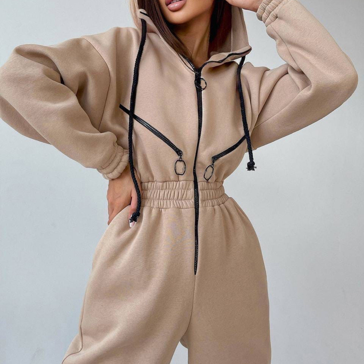 Sarah Express Hooded Long Sleeve Jumpsuit Sports Casual