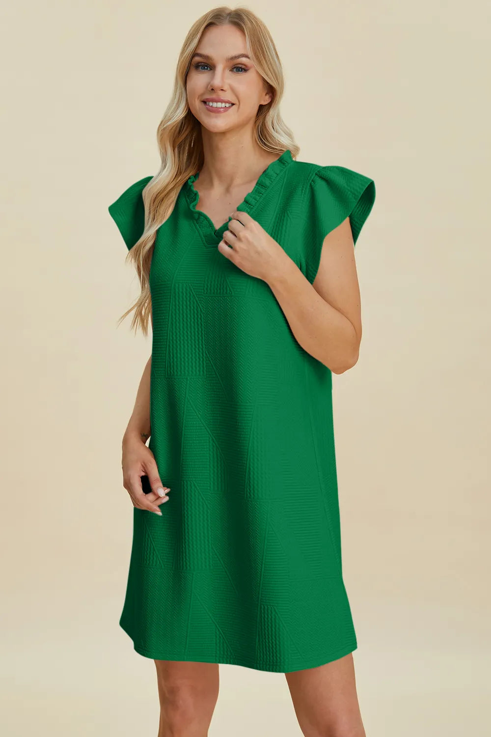 Sarah Express Women’s Plus Size Ruffled V-Neck Cap Sleeve Dress

