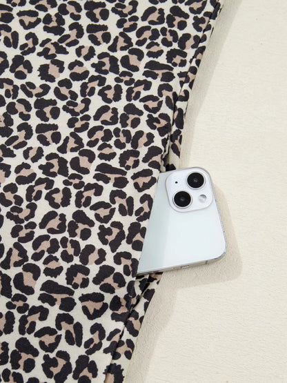 Sarah Express Women's Leopard Print Zip-Up Mini Dress with Pockets